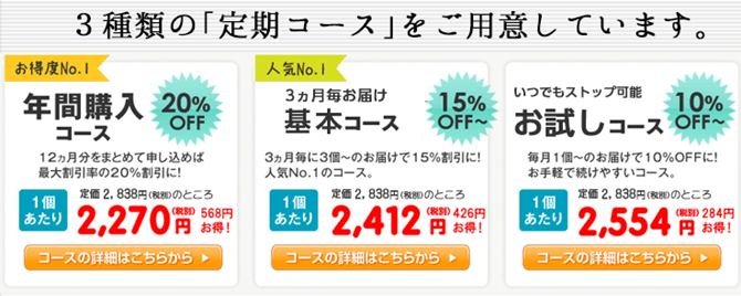 カイテキオリゴは次の３つの定期コースがあります